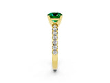 Yellow gold Cushion Cut Emerald Solitaire Pavé Engagement Ring with Round Band and Prong Setting_80
