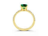 Yellow gold Cushion Cut Emerald Solitaire Pavé Engagement Ring with Round Band and Prong Setting_81