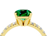 Yellow gold Cushion Cut Emerald Solitaire Pavé Engagement Ring with Round Band and Prong Setting_82