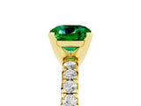 Yellow gold Cushion Cut Emerald Solitaire Pavé Engagement Ring with Round Band and Prong Setting_83