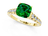 Yellow gold Cushion Cut Emerald Solitaire Ring with Cathedral Setting and Pavé Band_1