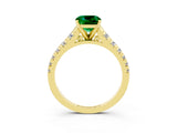Yellow gold Cushion Cut Emerald Solitaire Ring with Cathedral Setting and Pavé Band_3