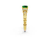 Yellow gold Cushion Cut Emerald Solitaire Ring with Filigree Band and Four-Prong Setting_25