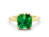 Yellow gold Cushion Cut Emerald Solitaire Ring with Flower Prong Setting and Classic Band_12