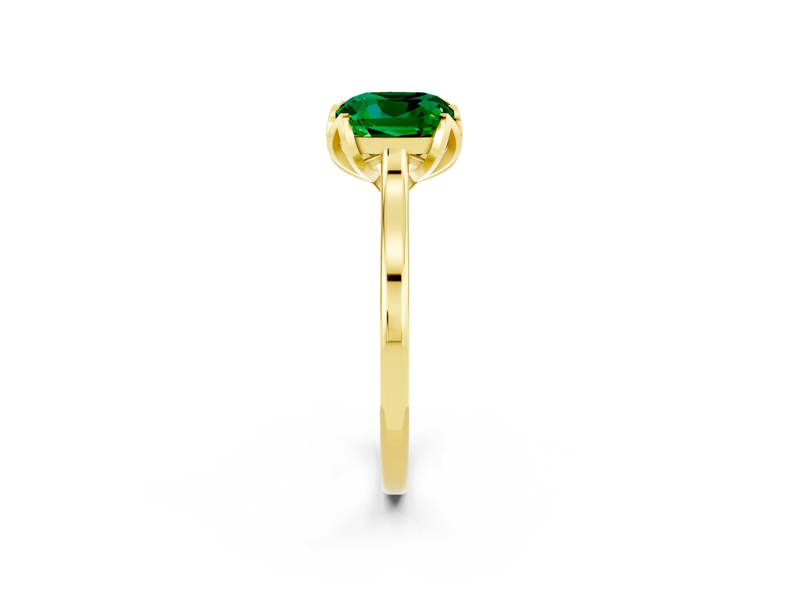 Yellow gold Cushion Cut Emerald Solitaire Ring with Flower Prong Setting and Classic Band_14