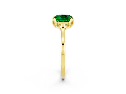 Yellow gold Cushion Cut Emerald Solitaire Ring with Flower Prong Setting and Classic Band_14