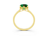 Yellow gold Cushion Cut Emerald Solitaire Ring with Flower Prong Setting and Classic Band_15