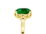 Yellow gold Cushion Cut Emerald Solitaire Ring with Flower Prong Setting and Classic Band_17