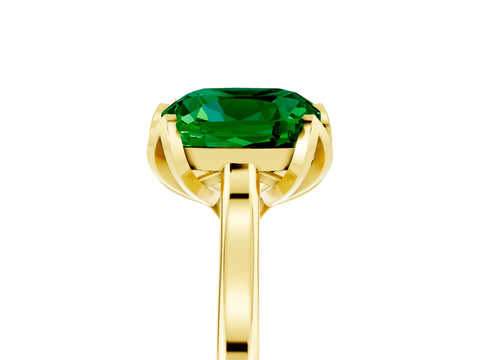 Yellow gold Cushion Cut Emerald Solitaire Ring with Flower Prong Setting and Classic Band_17