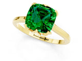 Yellow gold Cushion Cut Emerald Solitaire Ring with Flower Prong Setting and Classic Band_37