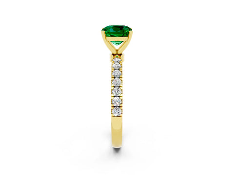 Yellow gold Cushion Cut Emerald Solitaire Ring with Pavé Accents and Four-Prong Setting_2
