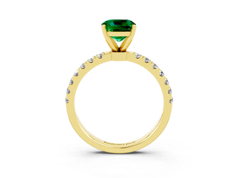 Yellow gold Cushion Cut Emerald Solitaire Ring with Pavé Accents and Four-Prong Setting_3