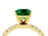 Yellow gold Cushion Cut Emerald Solitaire Ring with Pavé Accents and Four-Prong Setting_4