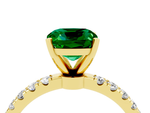 Yellow gold Cushion Cut Emerald Solitaire Ring with Pavé Accents and Four-Prong Setting_4