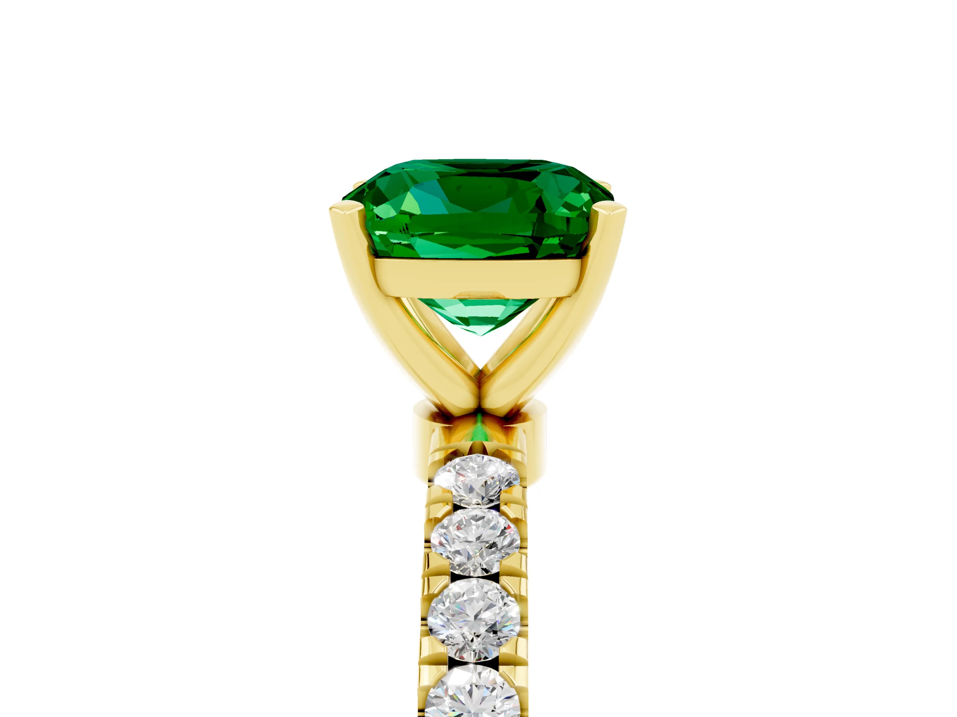 Yellow gold Cushion Cut Emerald Solitaire Ring with Pavé Accents and Four-Prong Setting_5
