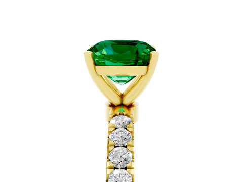Yellow gold Cushion Cut Emerald Solitaire Ring with Pavé Accents and Four-Prong Setting_5