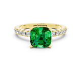 Yellow gold Cushion Cut Emerald Solitaire Ring with Pavé Band and Four-Prong Setting_24