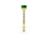 Yellow gold Cushion Cut Emerald Solitaire Ring with Pavé Band and Four-Prong Setting_26