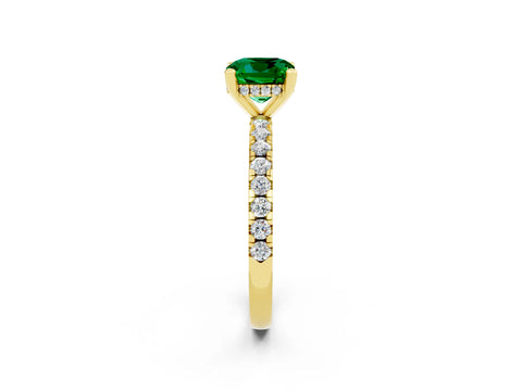 Yellow gold Cushion Cut Emerald Solitaire Ring with Pavé Band and Four-Prong Setting_26