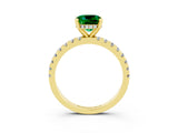 Yellow gold Cushion Cut Emerald Solitaire Ring with Pavé Band and Four-Prong Setting_27