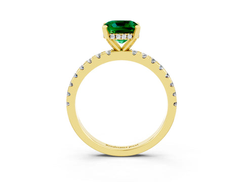 Yellow gold Cushion Cut Emerald Solitaire Ring with Pavé Band and Four-Prong Setting_27