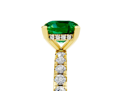 Yellow gold Cushion Cut Emerald Solitaire Ring with Pavé Band and Four-Prong Setting_29