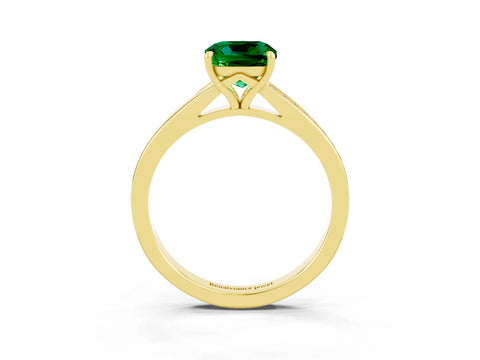 Yellow gold Cushion Cut Emerald Solitaire Ring with Pavé Band and Prong Setting_15
