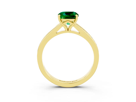 Yellow gold Cushion Cut Emerald Solitaire Ring with Pavé Band and Prong Setting_3