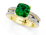 Yellow gold Cushion Cut Emerald Solitaire Ring with Pavé and Channel Set Band_1