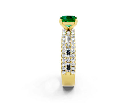Yellow gold Cushion Cut Emerald Solitaire Ring with Pavé and Channel Set Band_2