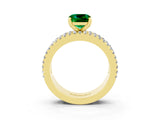 Yellow gold Cushion Cut Emerald Solitaire Ring with Pavé and Channel Set Band_3