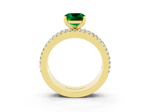 Yellow gold Cushion Cut Emerald Solitaire Ring with Pavé and Channel Set Band_3