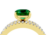 Yellow gold Cushion Cut Emerald Solitaire Ring with Pavé and Channel Set Band_4