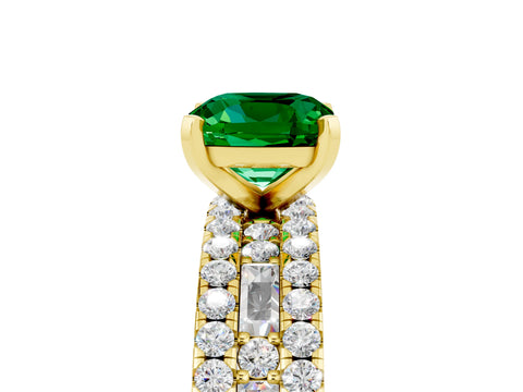 Yellow gold Cushion Cut Emerald Solitaire Ring with Pavé and Channel Set Band_5