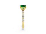 Yellow gold Cushion Cut Emerald Solitaire Ring with Pave Band and Four Prong Setting_26