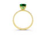 Yellow gold Cushion Cut Emerald Solitaire Ring with Pave Band and Four Prong Setting_27