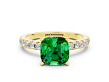 Yellow gold Cushion Cut Emerald Solitaire Ring with Round  Pavé Band and Four-Prong Setting_36