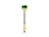 Yellow gold Cushion Cut Emerald Solitaire Ring with Round  Pavé Band and Four-Prong Setting_38