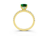 Yellow gold Cushion Cut Emerald Solitaire Ring with Round  Pavé Band and Four-Prong Setting_39