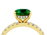 Yellow gold Cushion Cut Emerald Solitaire Ring with Round  Pavé Band and Four-Prong Setting_40