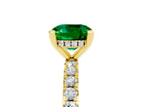 Yellow gold Cushion Cut Emerald Solitaire Ring with Round  Pavé Band and Four-Prong Setting_41