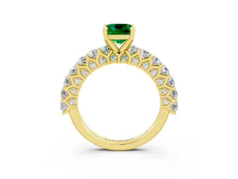 Yellow gold Cushion Cut Emerald Solitaire Ring with Shared Prong Pavé Band and Four-Prong Setting_3