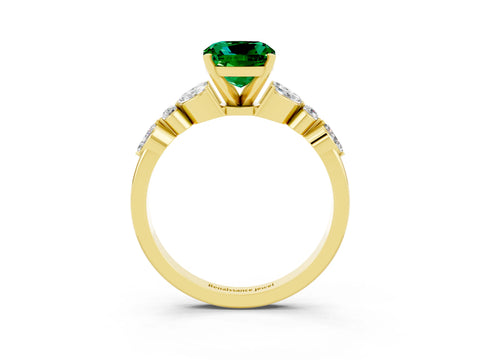 Yellow gold Cushion Cut Emerald Solitaire Ring with Side Stones and Four-Prong Setting_15