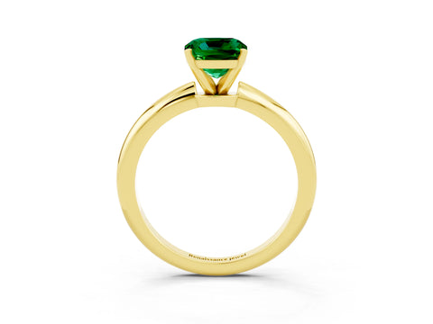 Yellow gold Cushion Cut Emerald Solitaire Ring with Six-Prong Setting and Classic Band_3
