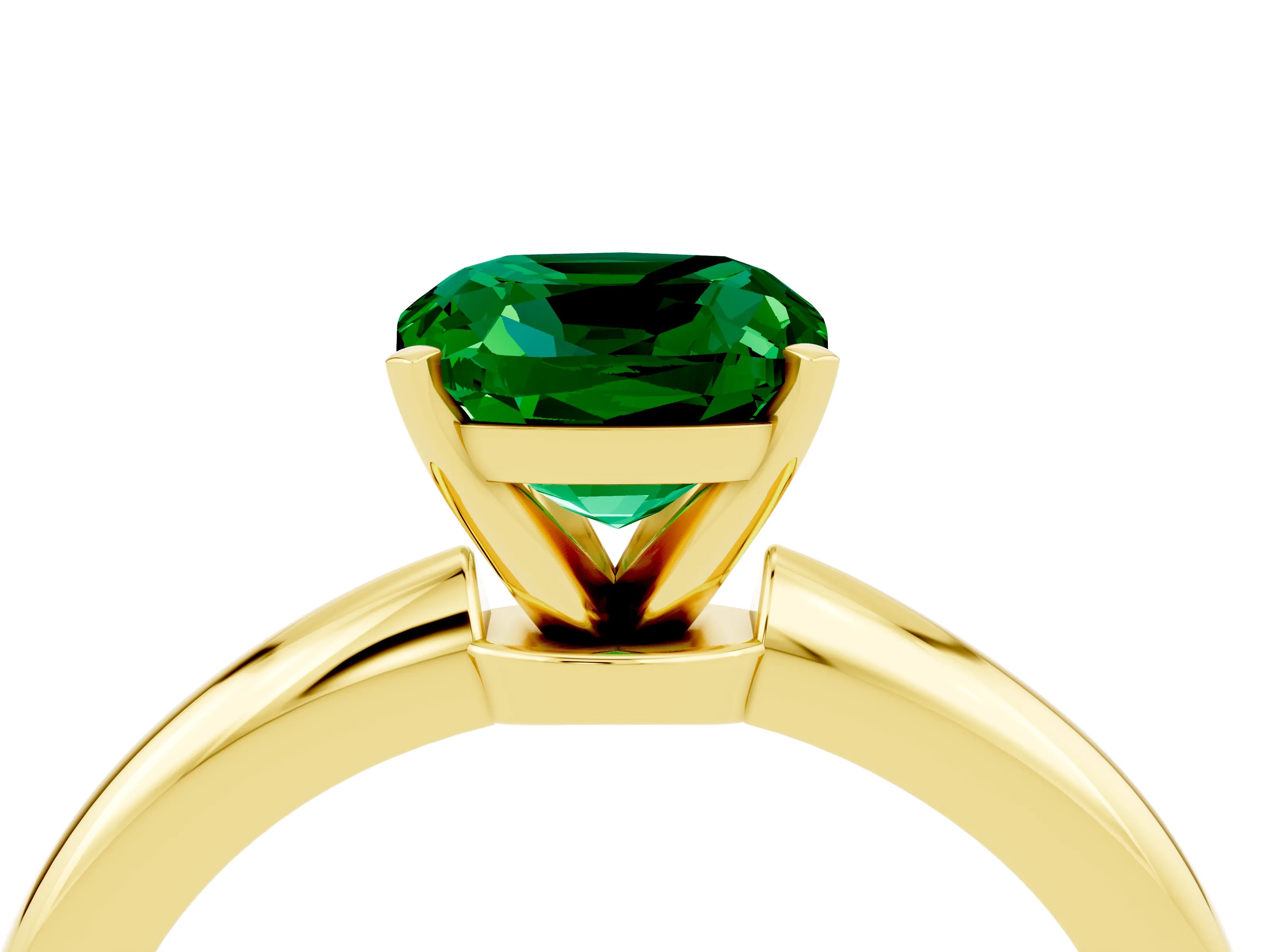 Yellow gold Cushion Cut Emerald Solitaire Ring with Six-Prong Setting and Classic Band_4