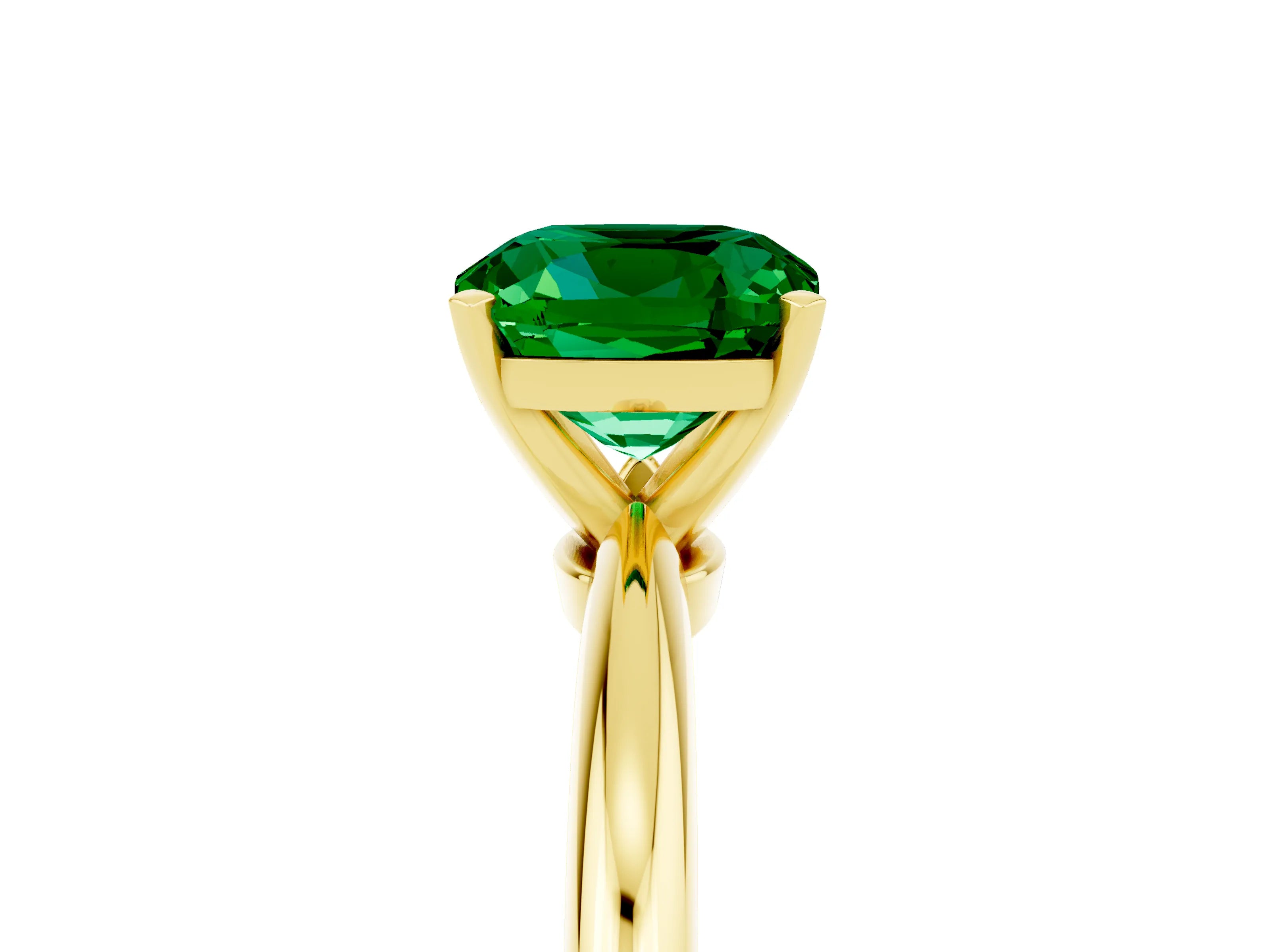Yellow gold Cushion Cut Emerald Solitaire Ring with Six-Prong Setting and Classic Band_5