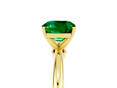 Yellow gold Cushion Cut Emerald Solitaire Ring with Six-Prong Setting and Classic Band_5