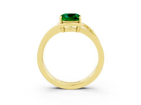 Yellow gold Cushion Cut Emerald Solitaire Ring with Split Shank and Prong Setting_3