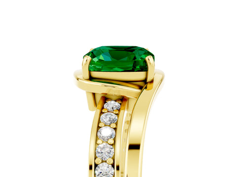 Yellow gold Cushion Cut Emerald Solitaire Ring with Split Shank and Prong Setting_5