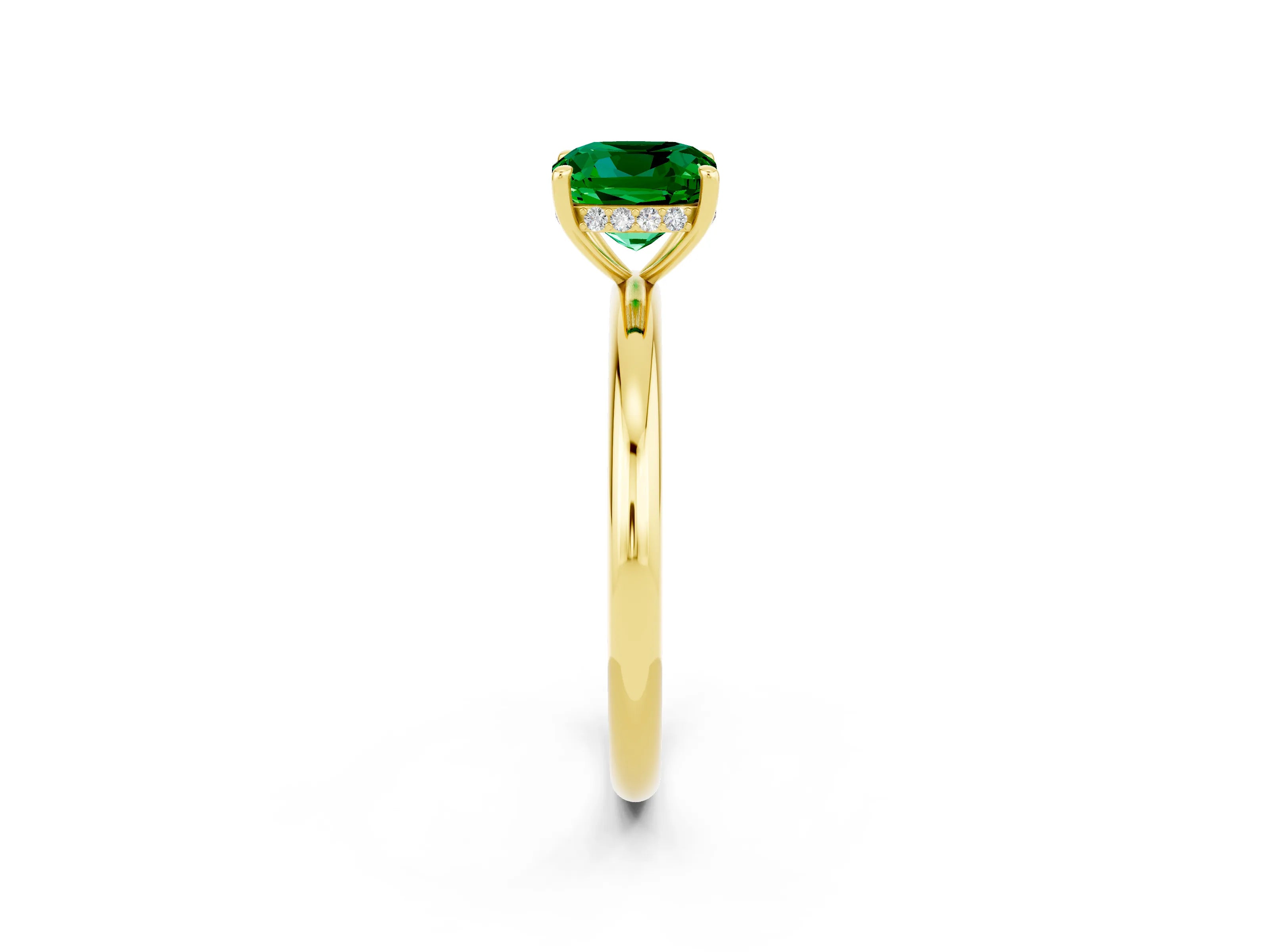 Yellow gold Cushion Cut Emerald Solitaire Ring with Thin Band and Four-Prong Setting_2